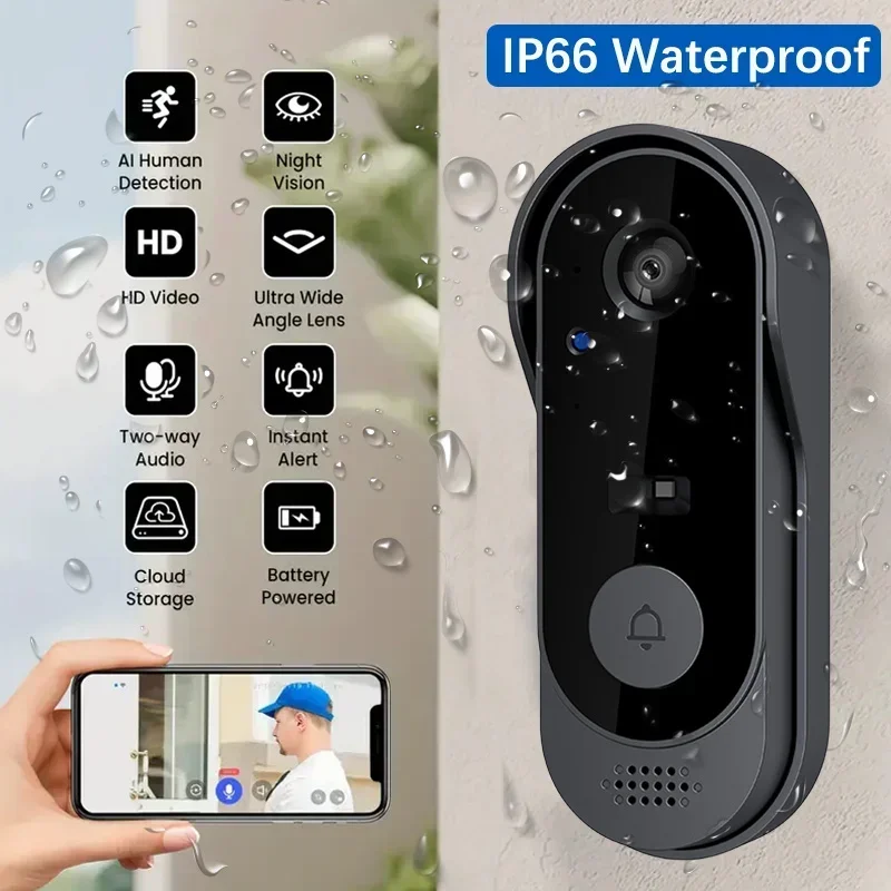Smart Home Video Doorbell - Video HD Wireless Waterproof Doorbell Camera,
